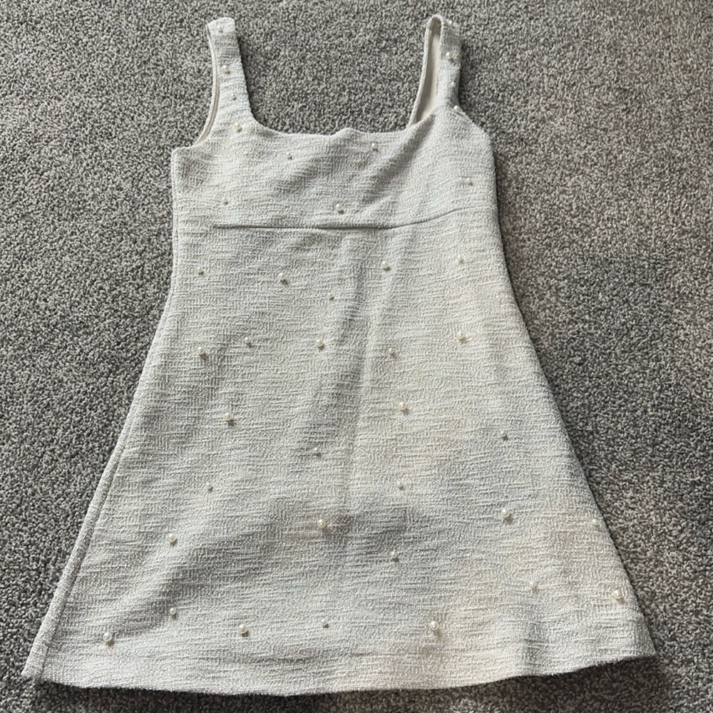 H&M Cream Mini Dress with Pearl Embellishments